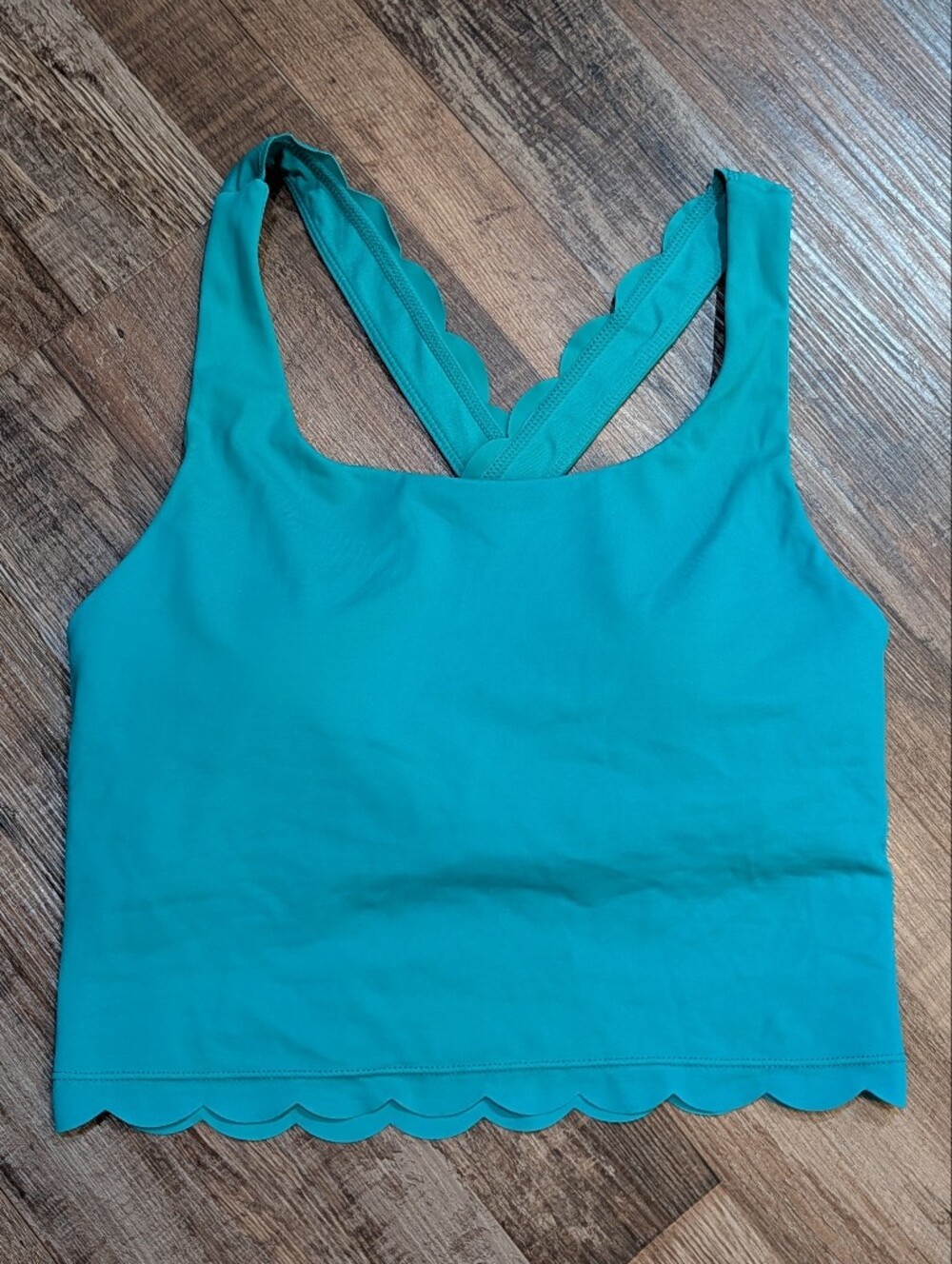 Kiava Scalloped Crop Swim Top Turquoise Teal Blue Sz S